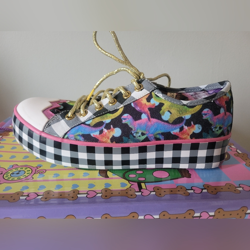 Irregular Choice Gingham Surprise Dino Sneakers, VGUC, Size 36 - Picture 6 of 12
